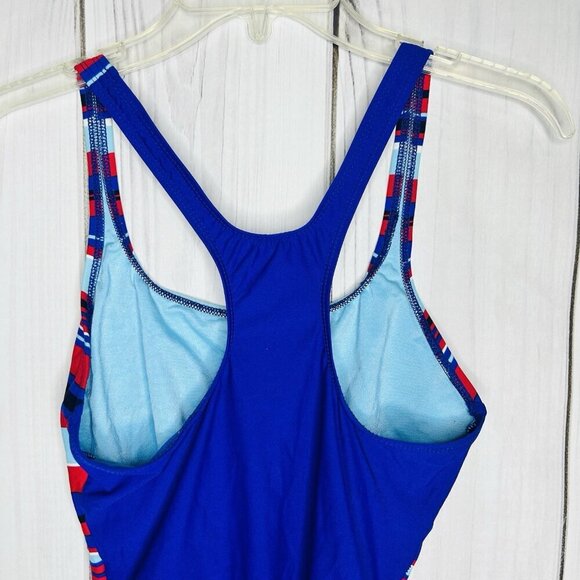Maxine of Hollywood Swimsuit 16 Striped One-Piece Blue Red White Racerback - Picture 5 of 6